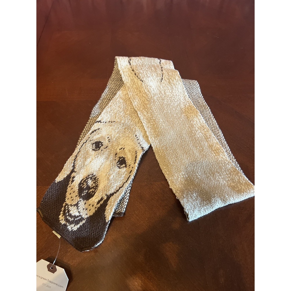 Knitted Green 3 Recycled cotton fiber Dog Animal print scarf NWT